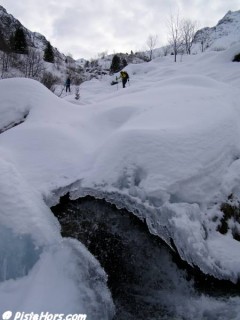 Crossing the snow bridge