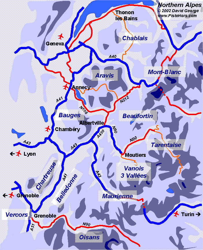 Map of northern French alps ski areas