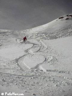 off piste ski tracks in powder