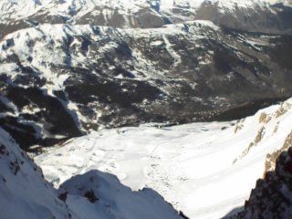 Couloir Tournier and the Mottaret pistes below